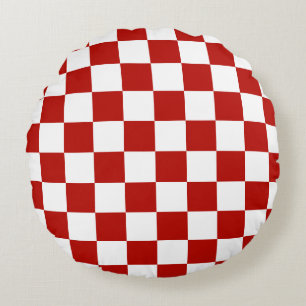 Geruite vierkanten rood wit geometrisch retro rond kussen