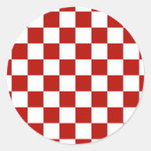 Geruite vierkanten rood wit geometrisch retro ronde sticker (Voorkant)