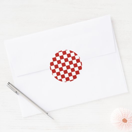 Geruite vierkanten rood wit geometrisch retro ronde sticker (Envelop)