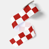 Geruite vierkanten rood wit geometrisch retro satijnen lint (Achterkant)