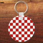 Geruite vierkanten rood wit geometrisch retro sleutelhanger (Voorkant)