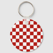 Geruite vierkanten rood wit geometrisch retro sleutelhanger (Achterkant)