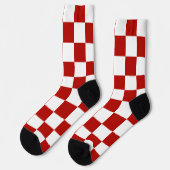 Geruite vierkanten rood wit geometrisch retro sokken (Links)