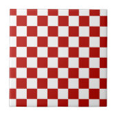 Geruite vierkanten rood wit geometrisch retro tegeltje (Voorkant)