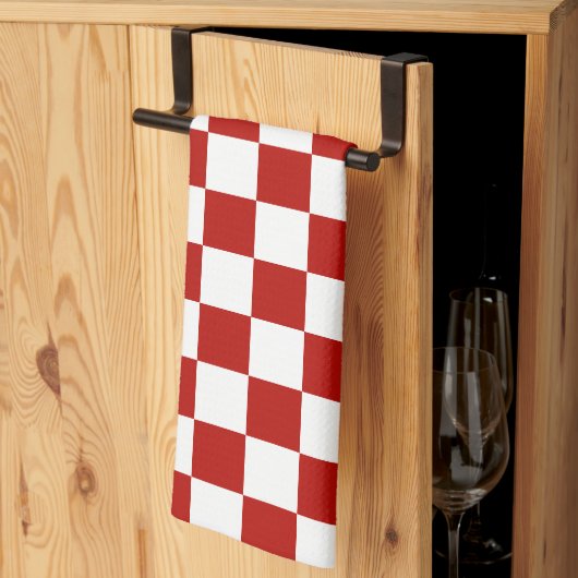 Geruite vierkanten rood wit geometrisch retro theedoek (Derde Gevouwen)