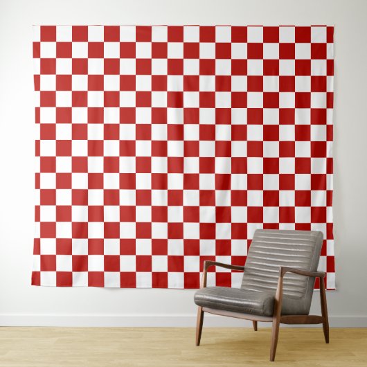 Geruite vierkanten rood wit geometrisch retro wandkleed (In Situ (horizontaal))