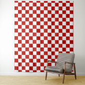 Geruite vierkanten rood wit geometrisch retro wandkleed (In situ)