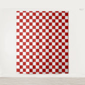 Geruite vierkanten rood wit geometrisch retro wandkleed (Voorkant)