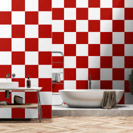 Geruite vierkanten rood wit geometrische retro behang