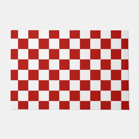 Geruite vierkanten rood wit geometrische retro deurmat (Voorkant)