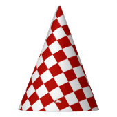 Geruite vierkanten rood wit geometrische retro feesthoedjes (Links)