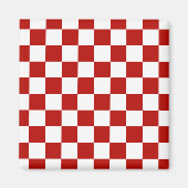 Geruite vierkanten rood wit geometrische retro magneet (Voorkant)