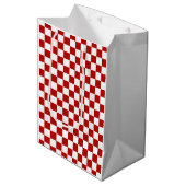 Geruite vierkanten rood wit geometrische retro medium cadeauzakje (Voorkant Gekanteld)