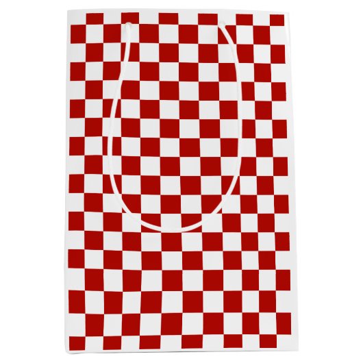 Geruite vierkanten rood wit geometrische retro medium cadeauzakje (Voorkant)