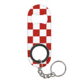 Geruite vierkanten rood wit geometrische retro mini flessenopener (Achterkant)