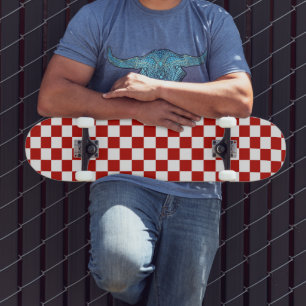 Geruite vierkanten rood wit geometrische retro persoonlijk skateboard