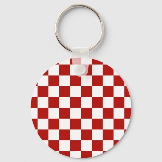 Geruite vierkanten rood wit geometrische retro sleutelhanger (Voorkant)