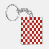 Geruite vierkanten rood wit geometrische retro sleutelhanger (Voorkant Links)