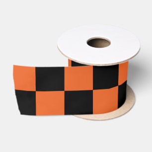Geruite vierkanten Zwart en oranje geometrisch ret Satijnen Lint