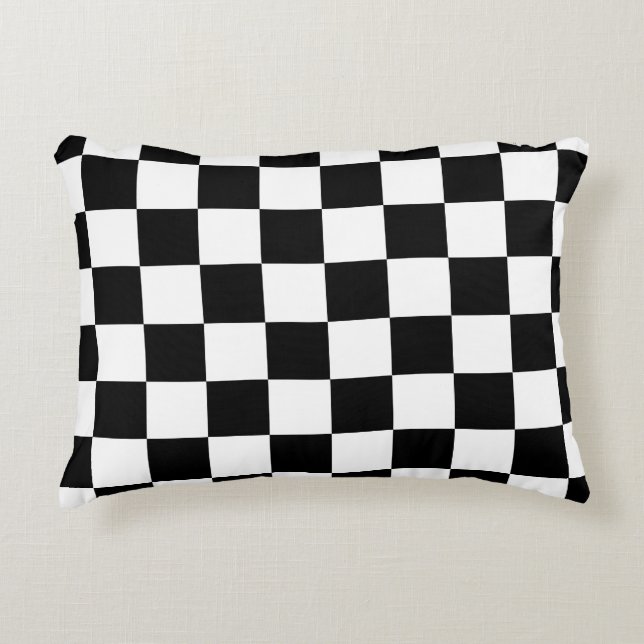 Geruite vierkanten zwart en wit geometrisch retro accent kussen (Voorkant)