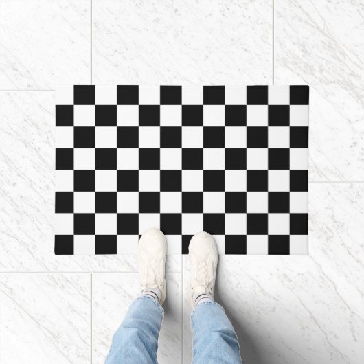 Geruite vierkanten zwart en wit geometrisch retro deurmat (Binnen)