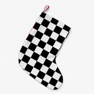 Geruite vierkanten zwart en wit geometrisch retro kleine kerstsok