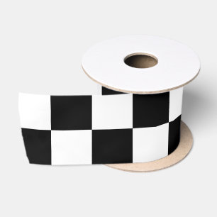 Geruite vierkanten zwart en wit geometrisch retro satijnen lint