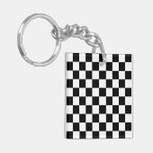 Geruite vierkanten zwart en wit geometrisch retro sleutelhanger (Voorkant Links)