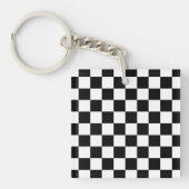 Geruite vierkanten zwart en wit geometrisch retro sleutelhanger (Voorkant)