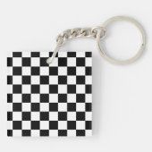 Geruite vierkanten zwart en wit geometrisch retro sleutelhanger (Achterkant)