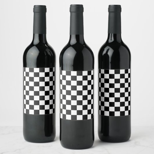 Geruite vierkanten zwart en wit geometrisch retro wijn etiket (Flessen)