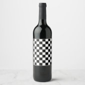 Geruite vierkanten zwart en wit geometrisch retro wijn etiket (Voorkant)