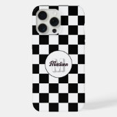 Geruite vierkanten zwart en wit retro monogram iPhone hoesje (Achterkant)