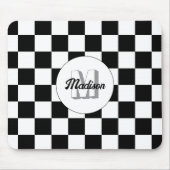 Geruite vierkanten Zwart en Wit retro monogram Muismat (Voorkant)