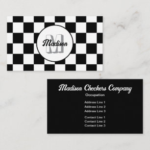Geruite vierkanten zwart en wit retro monogram visitekaartje