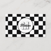 Geruite vierkanten zwart en wit retro monogram visitekaartje (Voorkant)