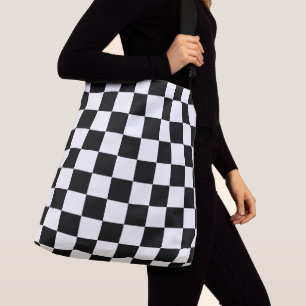 Geruite vierkanten zwart-wit geometrische retro crossbody tas