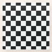 Geruite vierkanten zwart-wit geometrische retro glazen onderzetter (Voorkant)