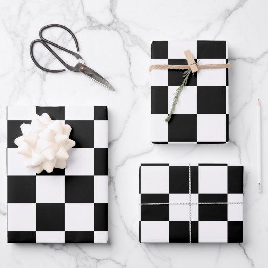 Geruite vierkanten zwart-wit geometrische retro inpakpapier vel (Voorkant)