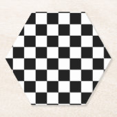 Geruite vierkanten zwart-wit geometrische retro kartonnen onderzetters (Voorkant)
