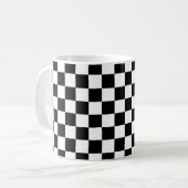 Geruite vierkanten zwart-wit geometrische retro koffiemok (Voorkant links)