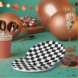 Geruite vierkanten zwart-wit geometrische retro papieren bordje