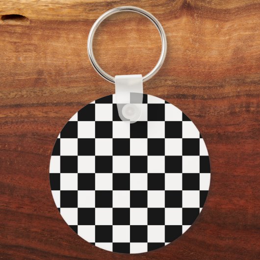 Geruite vierkanten zwart-wit geometrische retro sleutelhanger (Achterkant)