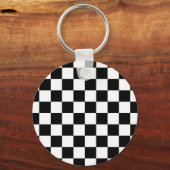 Geruite vierkanten zwart-wit geometrische retro sleutelhanger (Voorkant)