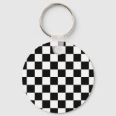 Geruite vierkanten zwart-wit geometrische retro sleutelhanger (Achterkant)