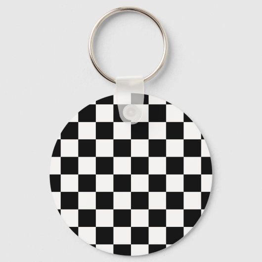 Geruite vierkanten zwart-wit geometrische retro sleutelhanger (Achterkant)