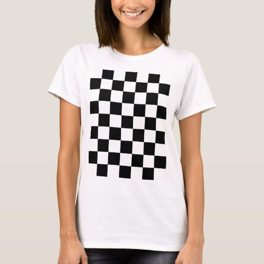 Geruite vierkanten Zwart-wit geometrische retro T-shirt (Voorkant)