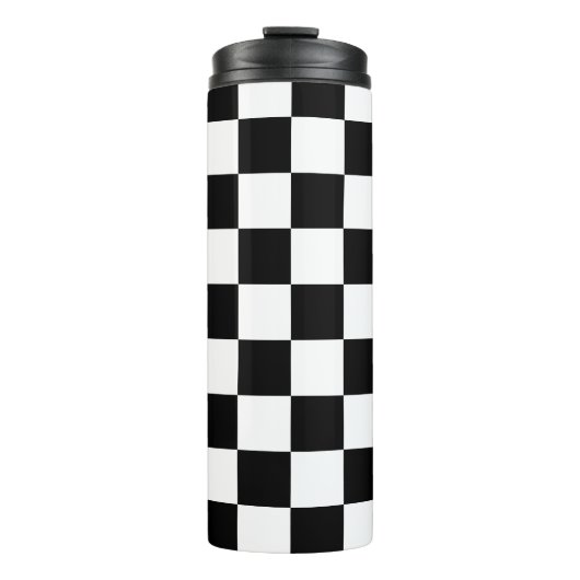 Geruite vierkanten zwart-wit geometrische retro thermosbeker (Voorkant)