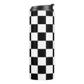 Geruite vierkanten zwart-wit geometrische retro thermosbeker (Gedraaid links)