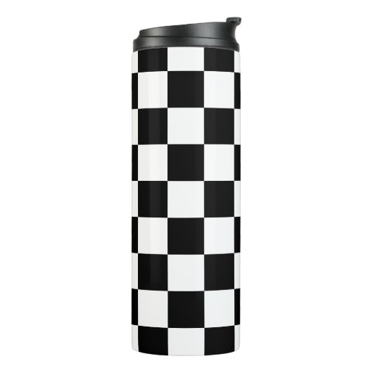 Geruite vierkanten zwart-wit geometrische retro thermosbeker (Gedraaid links)